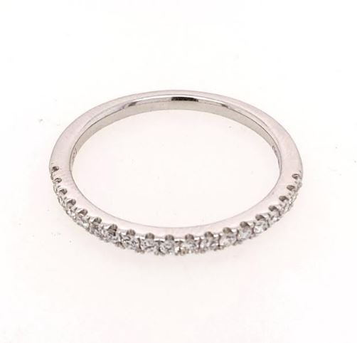 14K white gold band with round diamonds.