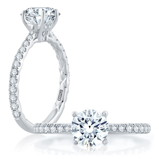 Hidden Accent Natural Diamond Semi-Mount Engagement Ring in 14 Karat White Round Diamond, totaling 0.41ctw