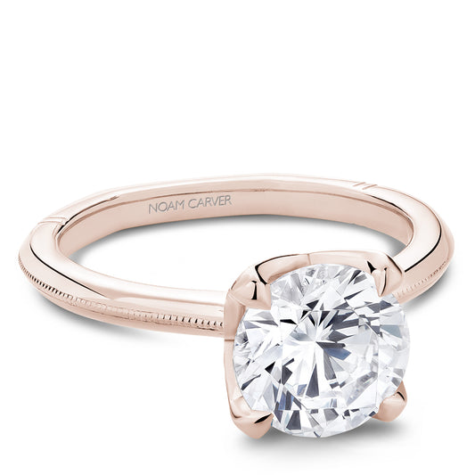 Noam Carver Natural Diamond Semi-Mount Engagement Ring in 14 Karat Rose Gold, Size 6.5