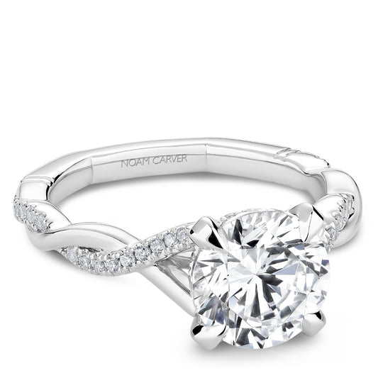 Twisted band diamond semi-mount in white gold.