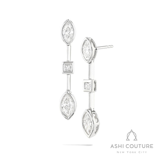 ReMARKable Designs Diamonds, LLC Drop Natural Diamond Earrings in 14 Karat White Gold with 1.10ctw Various Shapes Diamonds