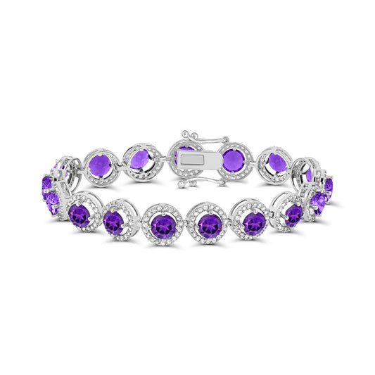 Sterling silver bracelet with round amethysts.