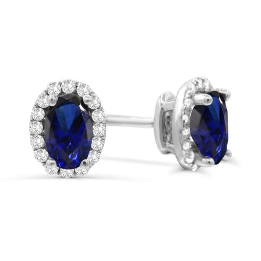 Oval sapphire diamond halo stud earrings.