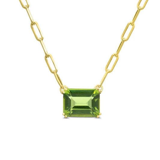 Emerald Peridot necklace with paperclip chain.