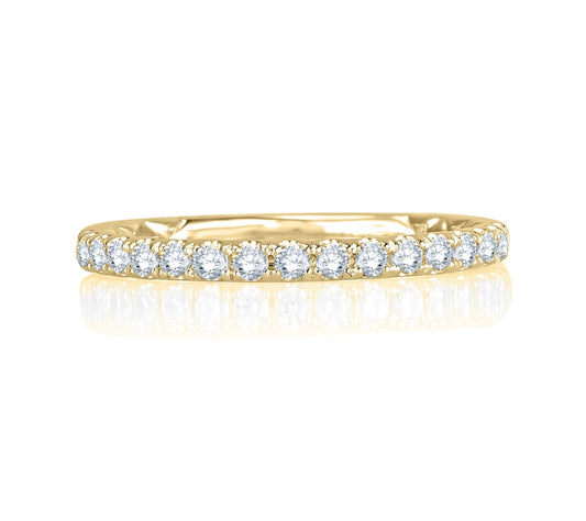 14K gold band with round diamonds.