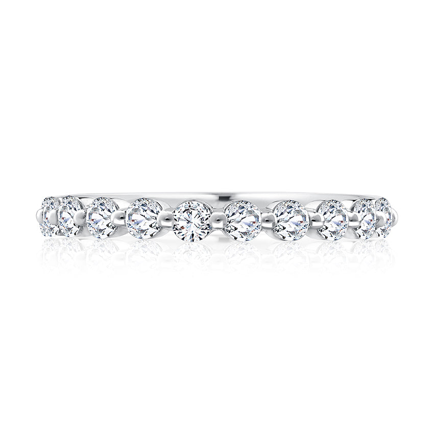 Diamond band in 14K white gold.