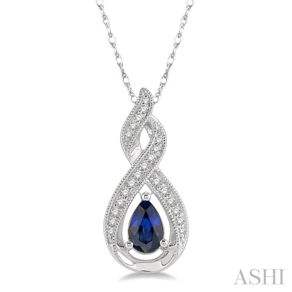 Pear sapphire pendant with diamond accents.