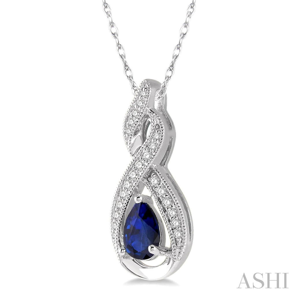 Pear sapphire necklace with diamond accents.