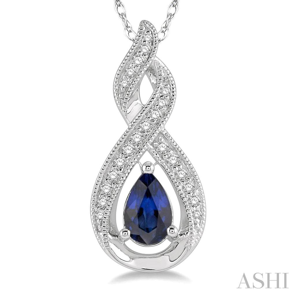 Pear sapphire pendant with diamond accents.