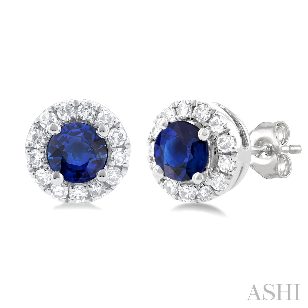 Sapphire and diamond stud earrings in white gold.