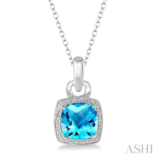 Cushion-cut blue topaz pendant necklace.
