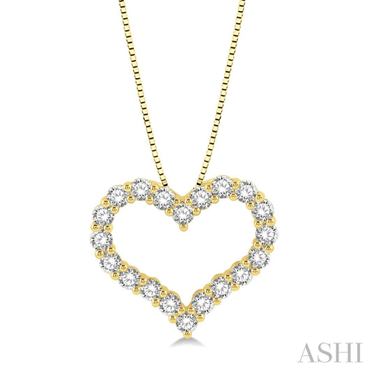 Heart-shaped diamond necklace in yellow gold.
