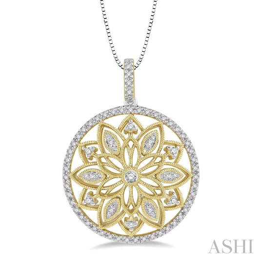 Intricate floral diamond necklace in gold.