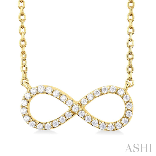 Infinity-shaped diamond necklace in yellow gold.