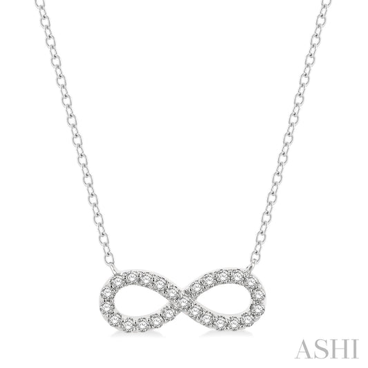 Infinity diamond necklace in white gold.