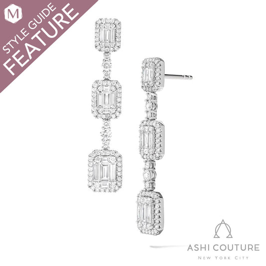 ReMARKable Design Memorable Moments Collection Drop Earth Mined Diamond Earrings in 18 Karat White Gold with 2.95ctw Various Shapes Diamonds, Clarity: SI1, Color: G/H