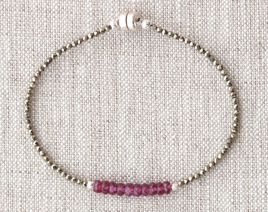 ReMARKable Designs Rhodolite Garnet Color Gemstone Bead Bracelet in Sterling Silver with Magnetic Clasp