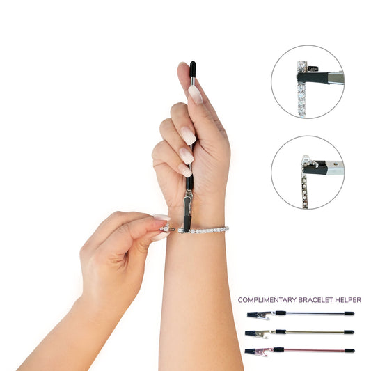 Simulated diamond bracelet on wrist.