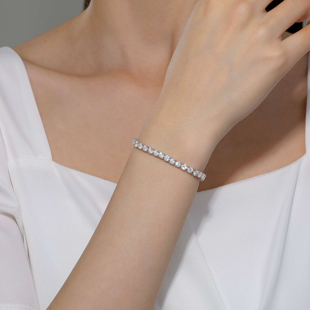 Simulated diamond bracelet on wrist.