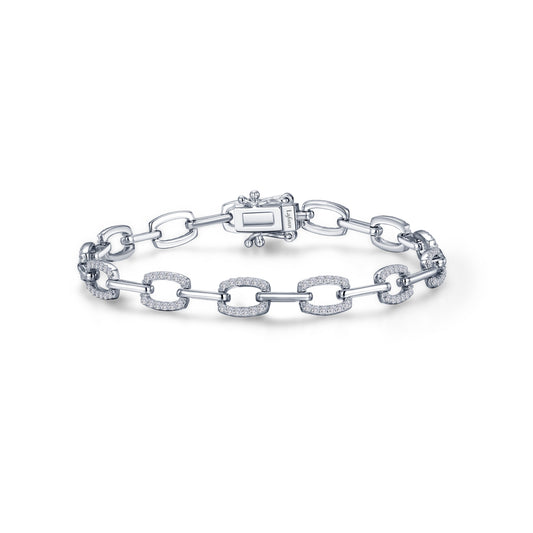 Simulated diamond bracelet, platinum bonded sterling silver.