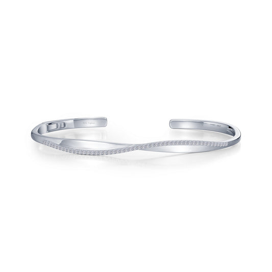 Simulated diamond bangle in platinum sterling silver.