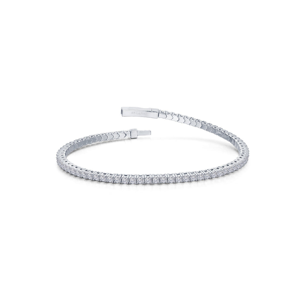 Simulated diamond bangle in platinum sterling silver.