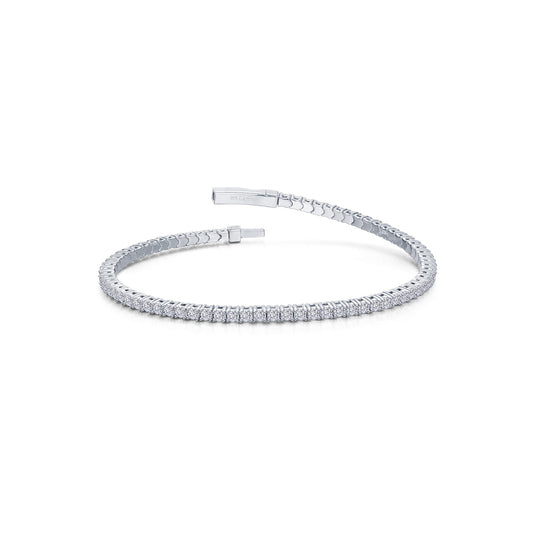 Simulated diamond bangle in platinum sterling silver.