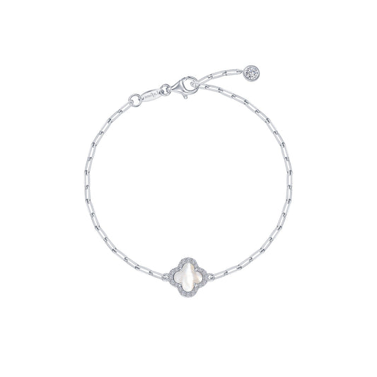 Station Color Gemstone Bracelet in Sterling Silver White with 1 Various Shapes Mother Of Pearl