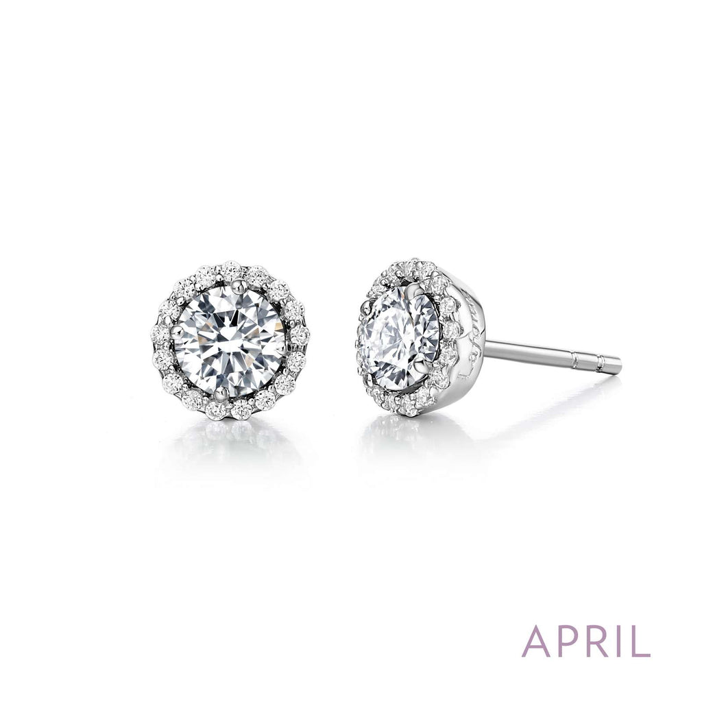 Simulated diamond earrings in platinum-bonded silver.