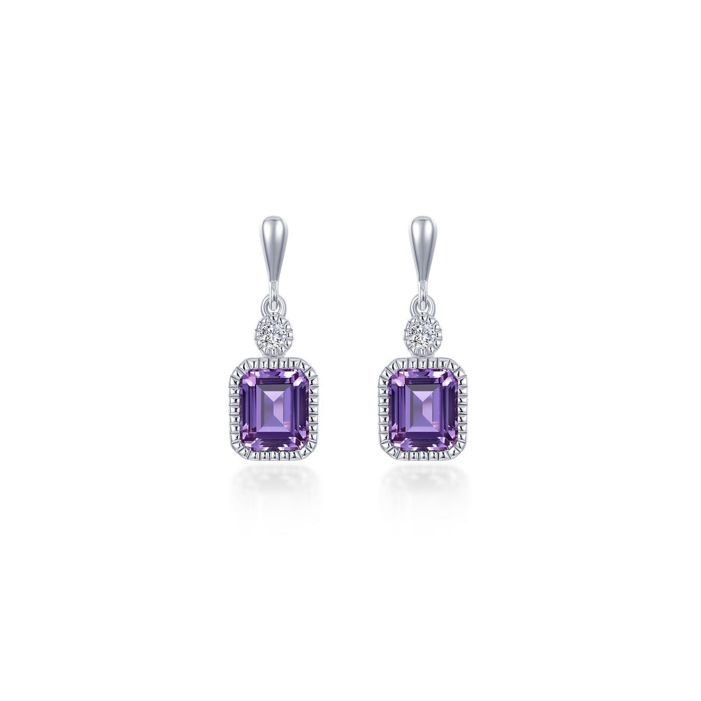 Emerald-cut amethyst earrings with diamond accents.