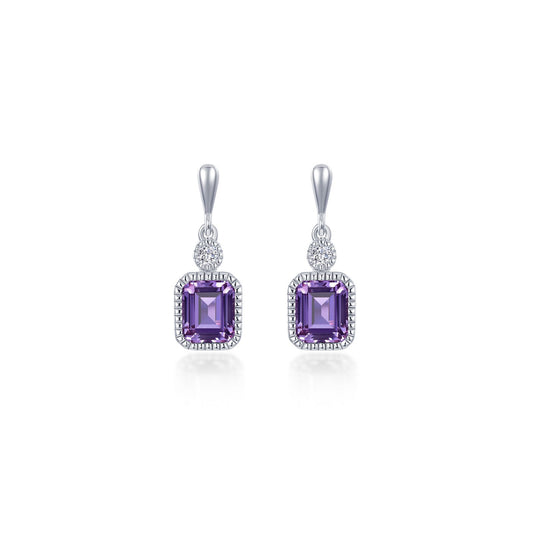 Emerald-cut amethyst earrings with diamond accents.