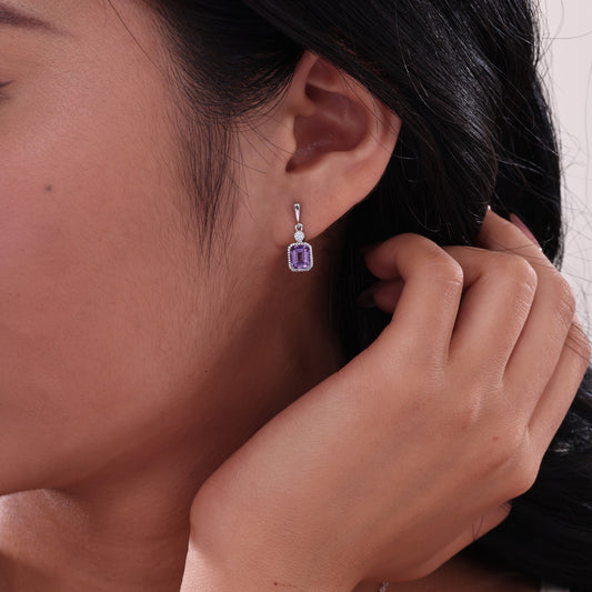 Emerald amethyst earrings in silver.