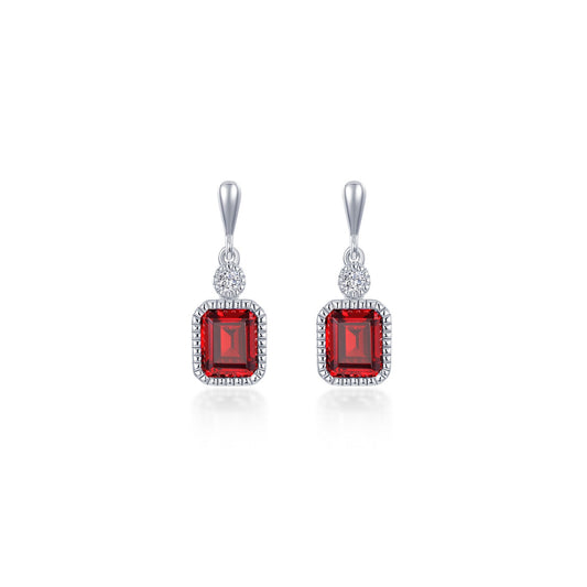 Emerald simulated garnet earrings in silver.