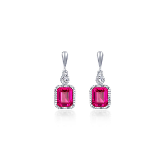 Emerald-cut ruby earrings with diamond accents.