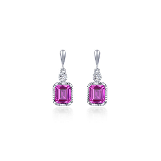 Emerald pink tourmaline earrings in silver.