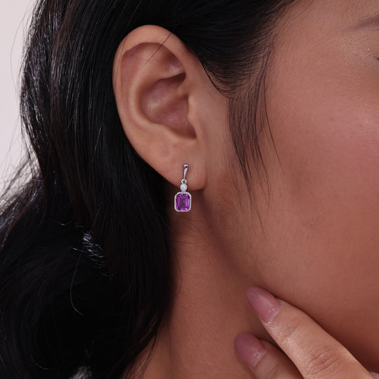 Emerald pink tourmaline earrings in silver.