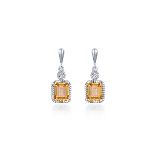 Emerald-cut citrine earrings with diamond accents.