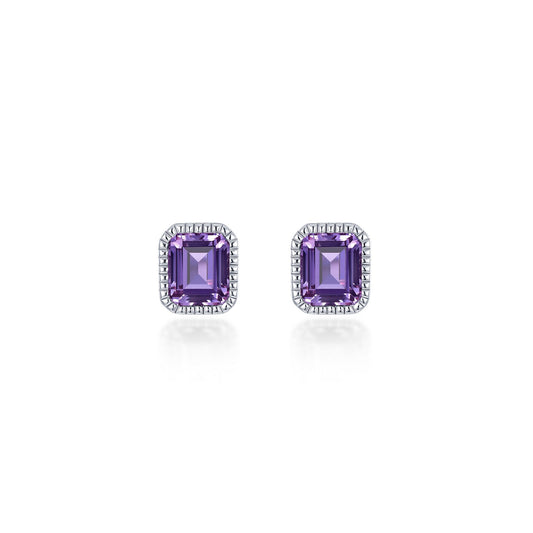 Emerald-cut amethyst earrings in silver.