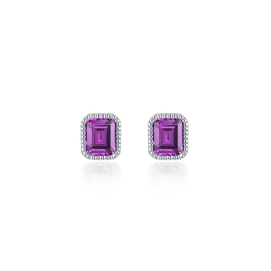 Simulated alexandrite earrings in silver setting.