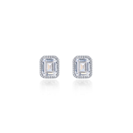Emerald-cut simulated diamond earrings in silver.