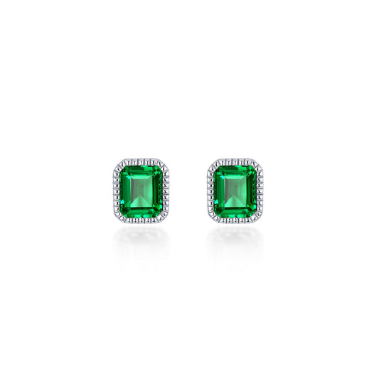 Simulated emerald stud earrings in silver.