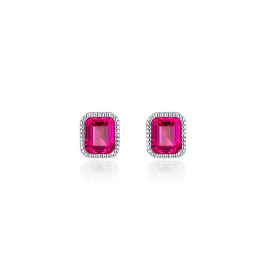 Lab-created ruby earrings with silver setting.