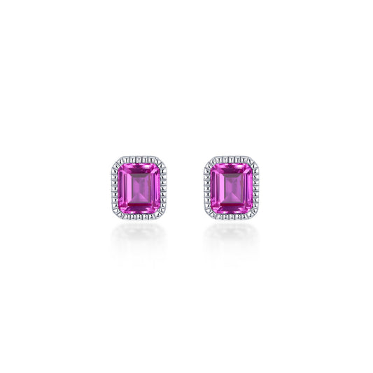 Pink tourmaline stud earrings in silver.