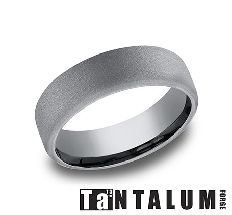 Grey tantalum men's carved band, matte finish.