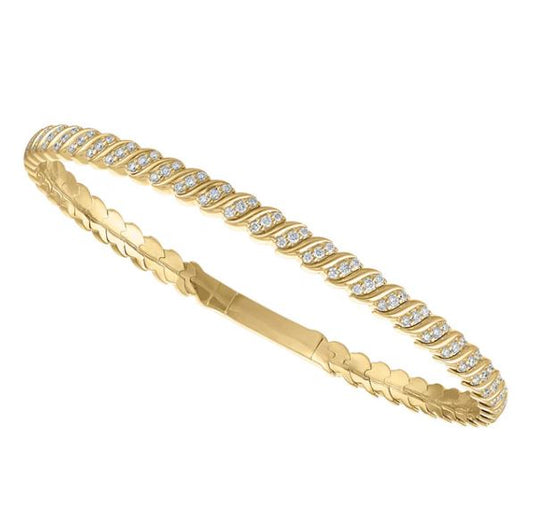 ReMARKable Designs Flexible Bangle Ladies Diamond Bracelet in 14 Karat Yellow Gold with 1.05ctw Round Diamonds, Clarity: SI1-SI2, Color: I/J, Hidden Plunger Clasp