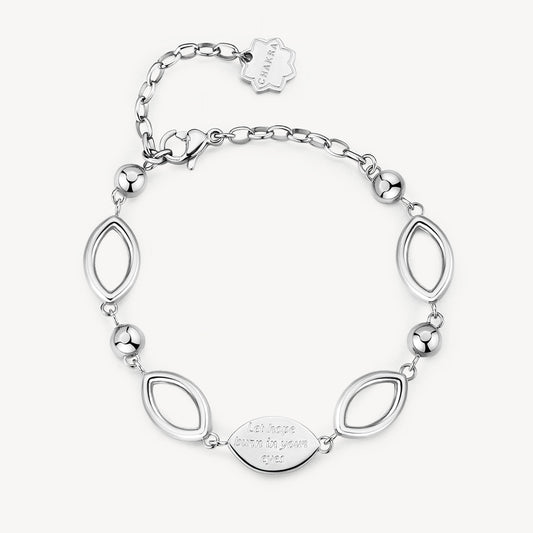 White stainless steel bracelet with oval links.