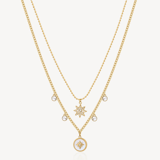 Yellow multi-strand necklace with star pendants.