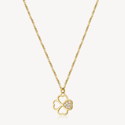 Clover necklace with simulated diamond accents.