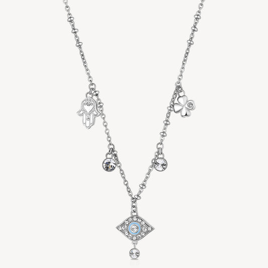 Brosway Italia Station Simulated Diamond Necklace in Stainless Steel White with Cable Link Chain and Lobster Claw Clasp