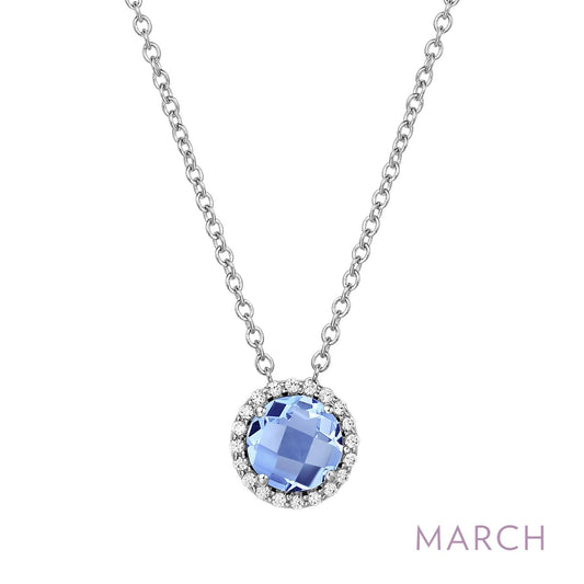 Simulated aquamarine pendant with diamond accents.
